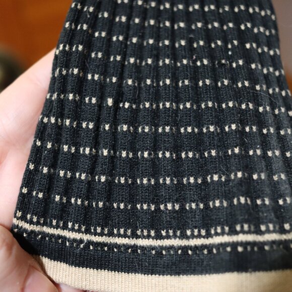 City Silk Vintage Black Pullover Sweater Beige Trim Flared Sleeve Y2K Large - Picture 7 of 14